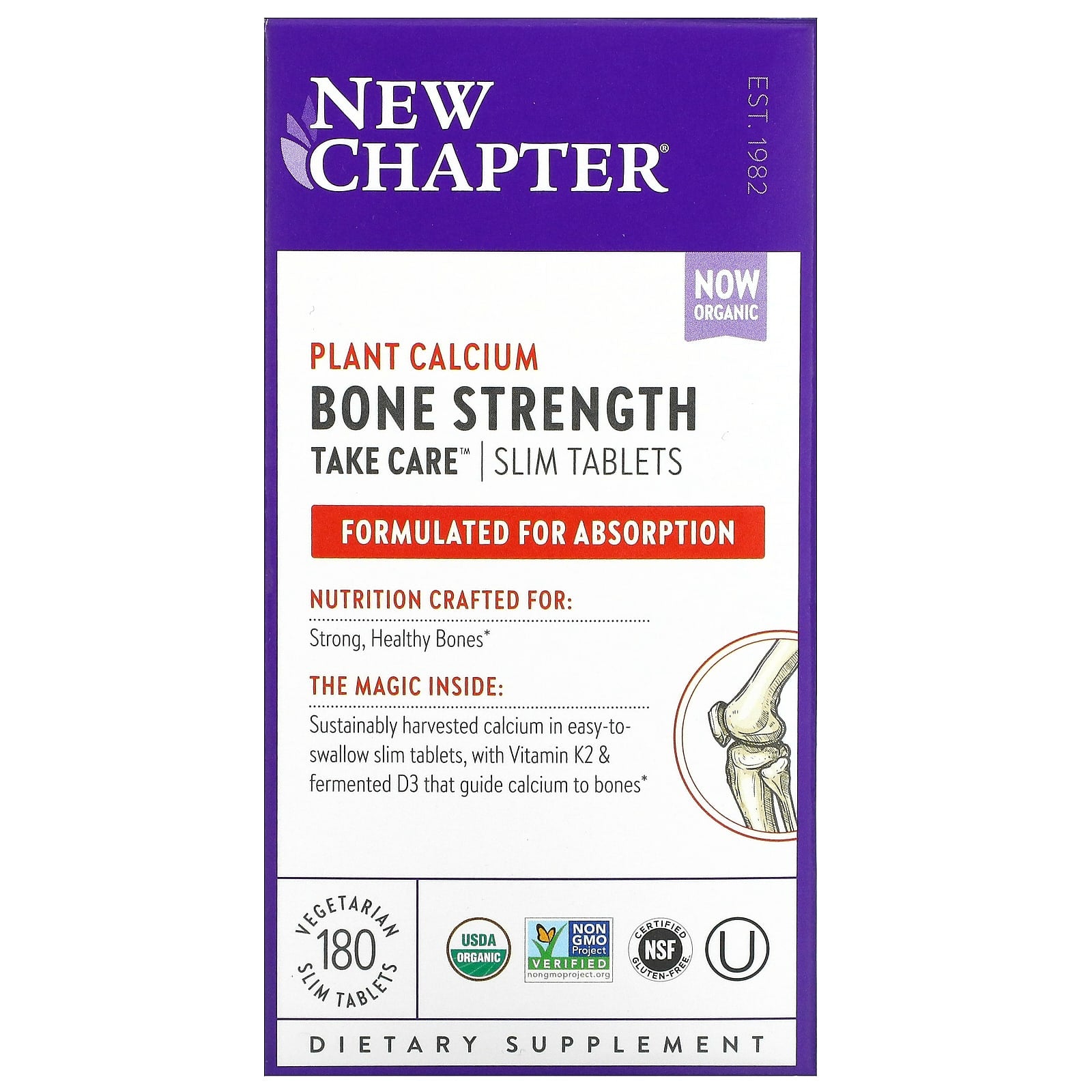 New Chapter, Bone Strength Take Care, Slim Tablets, Plant Calcium, 180 Tablets UPC 727783004215 | HiLife Vitamins